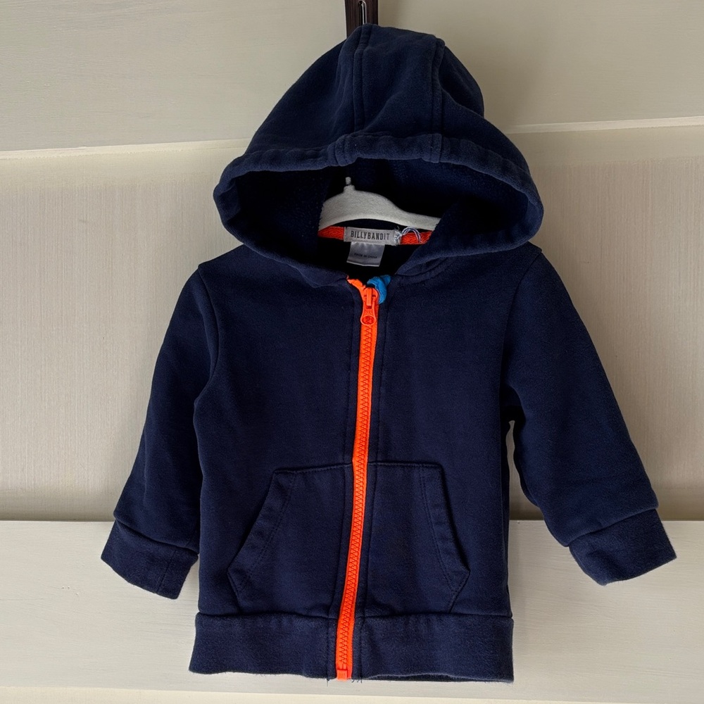 BILLYBANDIT Navy Hoodie, Orange Zipper with DINO🦖 ON BACK 18 Months